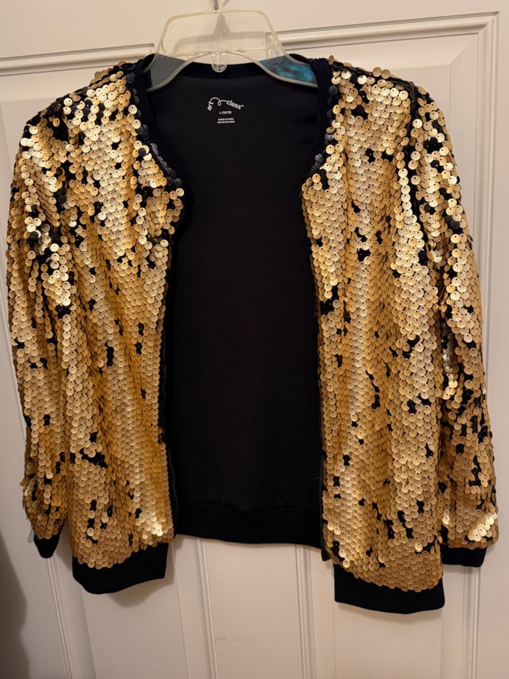 art class Gold Sequin Bomber Jacket with Black Trim